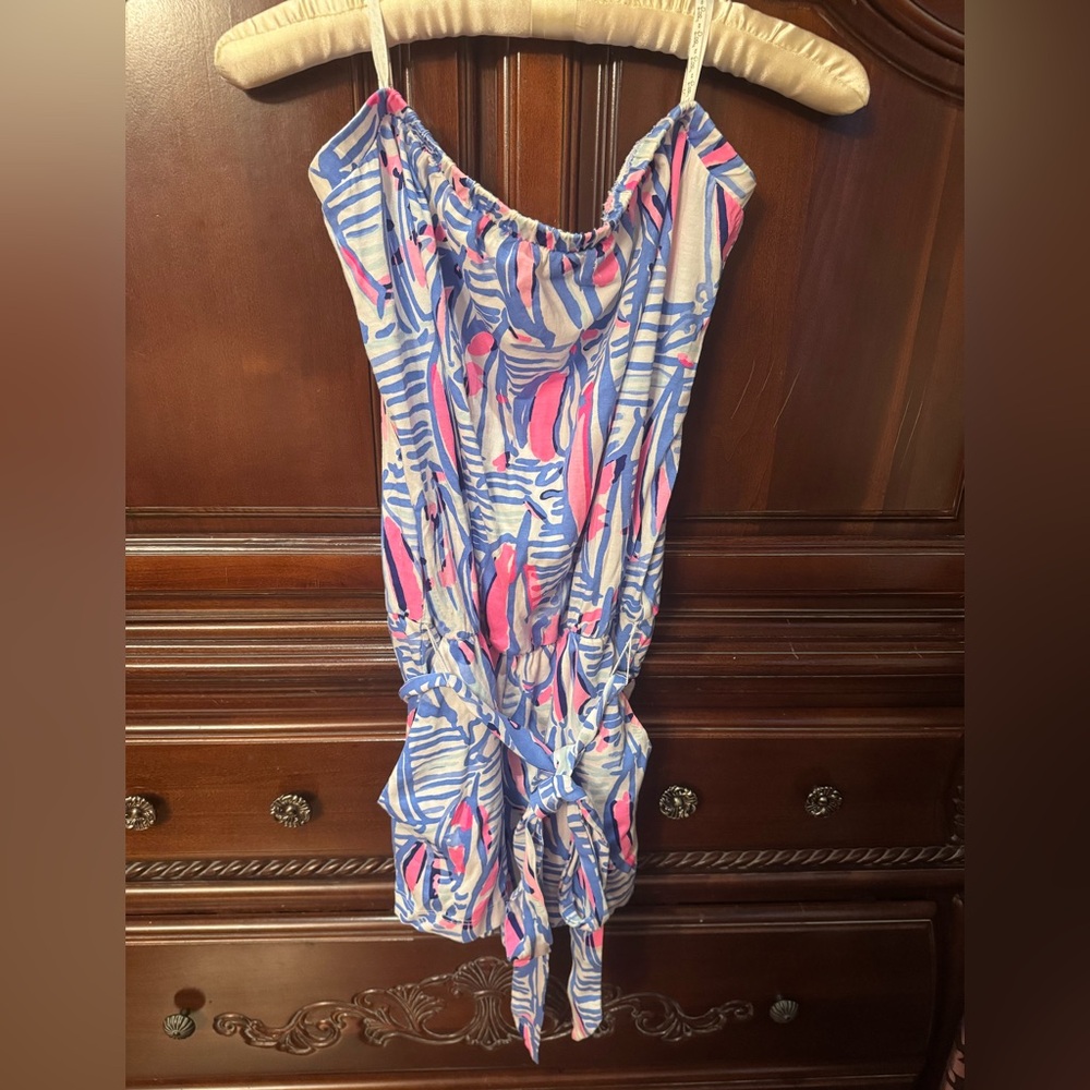 Lilly Pulitzer Pink and Blue Sailboat strapless romper